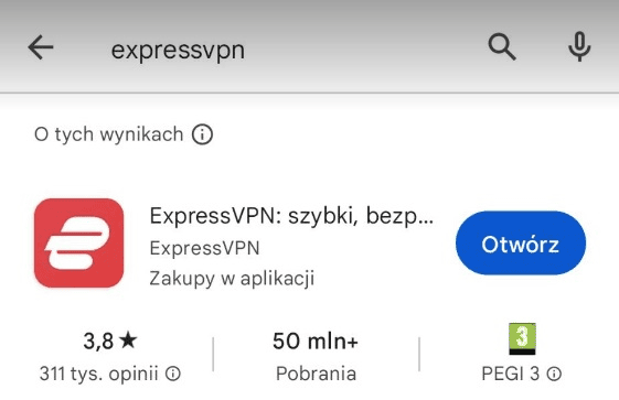 Aplikacja ExpressVPN na Androida