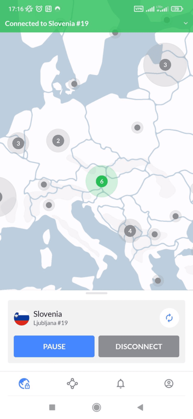 Połączenie w aplikacji NordVPN